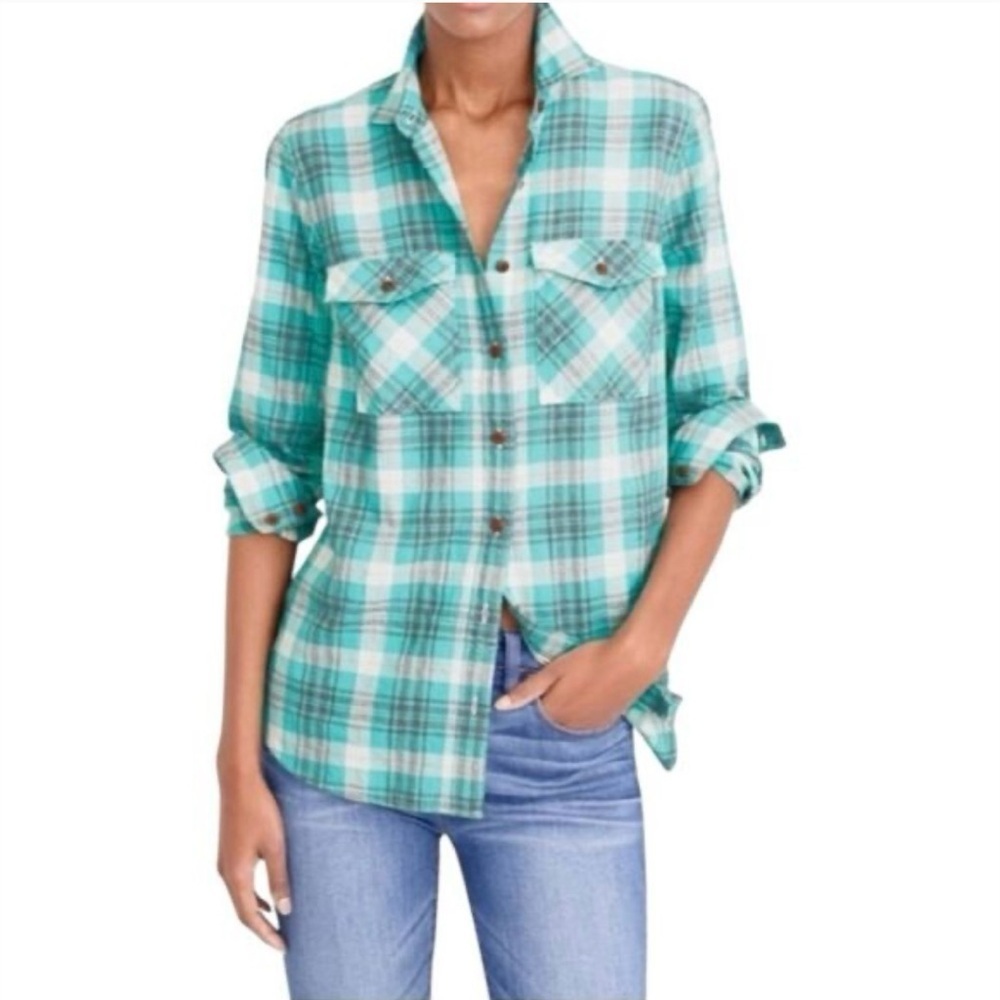 J. Crew Teal Plaid Casual Shirt